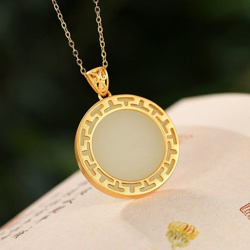 Collier Rond En Jade Htian Naturel Pour Femmes, Pendentif Cratif Unique, Artisanat Ancien En Or Incrust, Breloque Exquise