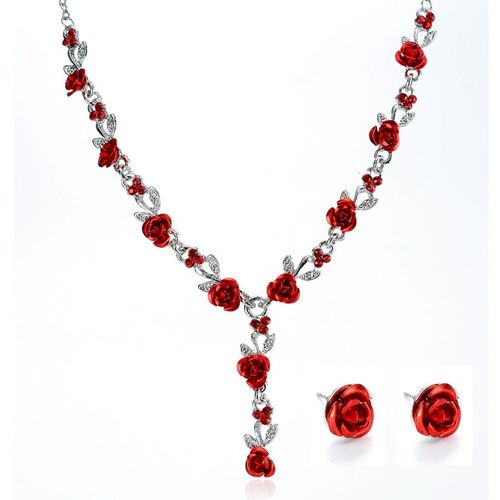 Collier Rose En Mtal Et Boucles D'oreilles  La Mode, Ensembles De Bijoux Pour Marie, Ensemble De Fleurs Africaines, Pour Mariage