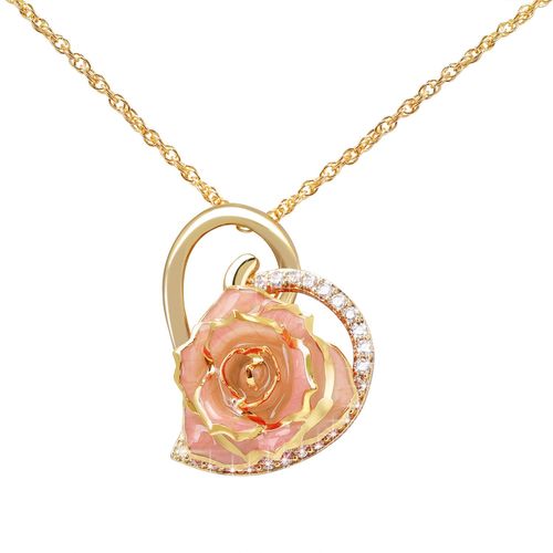 Collier Zjchao Plaque Or 24 Carats Avec Pendentif En Forme De Cour Et Strass En Forme De Rose Pour Femme