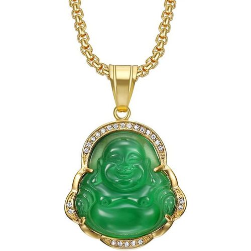 Colliers Lucky Laughing Buddha, Collier Bouddha En Jade Vert Collier Pendentif Bouddha En Zircone Cubique Avec Chane Plaque Or 18 Carats Bijoux Feng Shui Pour Femme Homme