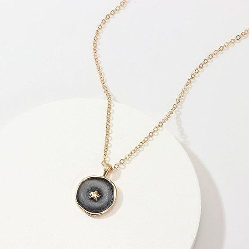 Colliers Simples Avec Pendentif Lune Et toiles Pour Femmes, Collier En Alliage Avec Long CUr Suspendu, Bijoux Longs Pour La Saint-Valentin, Couleur Noir