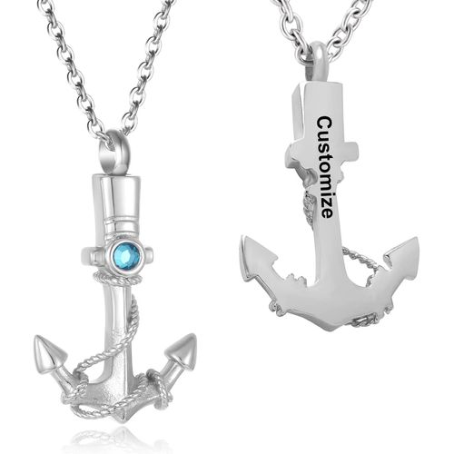 Colliers Urnes Funraires En Forme D'ancre Pour Cendres Humaines, Bijoux De Crmation Bleu Marine, Pendentif Urne Souvenir Commmoratif Sur Le Thme De L'ocan Pour Hommes Et Femmes