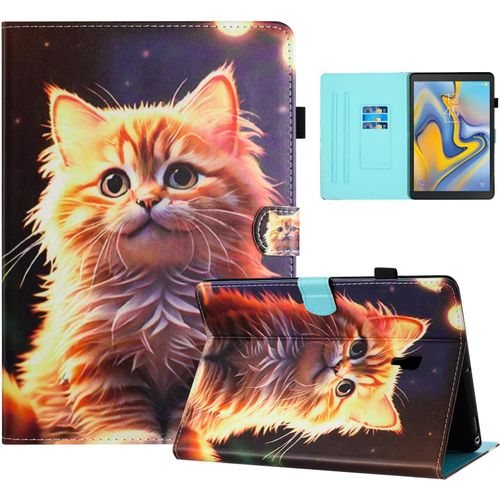 Color En Pu De Coque Samsung Galaxy Tab A 10.5 Pouce, Color Et Joli Motif, tui  Rabat Pour Tablette Tab A 10.5 2018/T590 Avec Support Adapt Aux Films, Chat.[F6263]