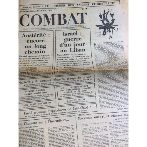 Combat N 8030 Du 13/05/70 : Dossier Des Anciens Combattants / Isral-Liban / Hippodrome De St Cloud