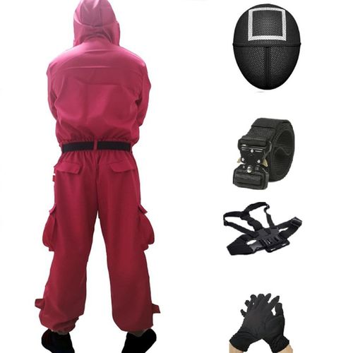 Combinaison Combinaison Rouge Squid Game Mchant + Masque Carr L