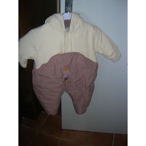 Combinaison L'hiver Chez Tao Double  Capuche,Chaussons Et Moufles Coton 3 Mois Multicolore