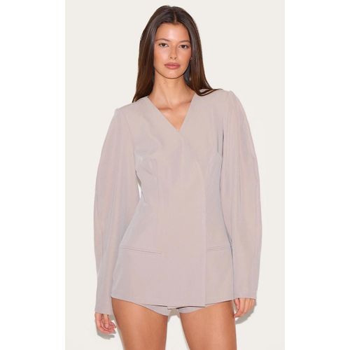 Combishort De Tailleur Gris Champignon Crois Devant  Manches Cocon, Gris Champignon