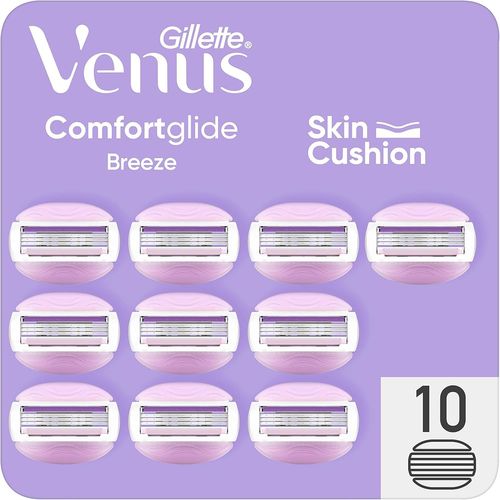Comfortglide Breeze Lot De 10 Recharges De Rasoir Pour Femmes,  3 Lames Et 2 Barres De Soin Flexibles Pour Un Ra En Douceur, Parfum Th Blanc