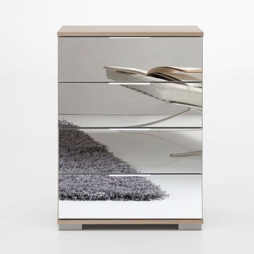 Commode 4 Tiroirs 52x38x74 Cm Miroir Et Chne - Ghao