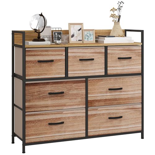 Commode 7 Tiroirs Non Tisss Pliables - Structure Acier Noir - Plateau Mdf - Aspect Bois