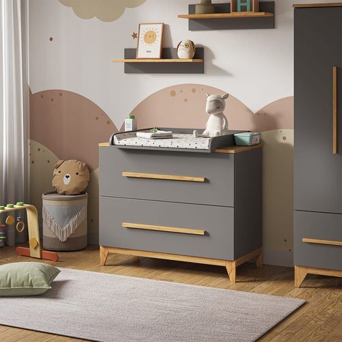 Commode  Langer 108x98cm Avec 2 Tiroirs, Gris