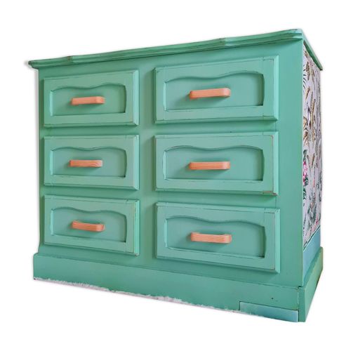 Commode ancienne en chne 6 tiroirs vert Rakuten