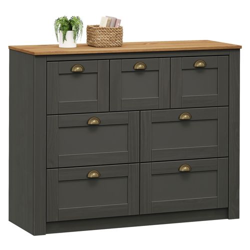 Commode Bolton Buffet Meuble De Rangement Avec 3 Petits Et 4 Grands Tiroirs, Style Classique, En Pin Massif Lasur Anthracite/Brun