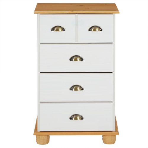 Commode Colmar Chiffonnier Apothicaire Rangement Avec 4 Tiroirs En Pin Massif Lasur? Blanc Et Brun