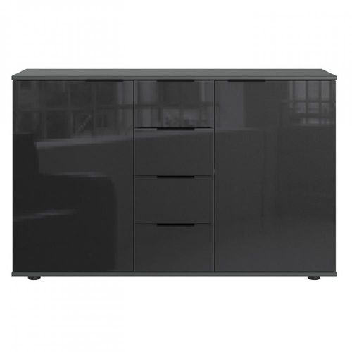 Commode Combine Grana 4 Tiroirs 2 Portes Coloris Graphite Faade Verre Noir