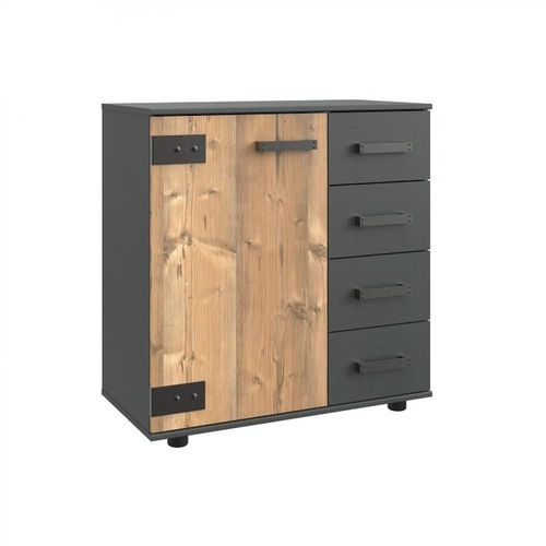 Commode Combine Stoke 1 Porte 4 Tiroirs Corps Graphite Faade Imitation Sapin Argent Graphite