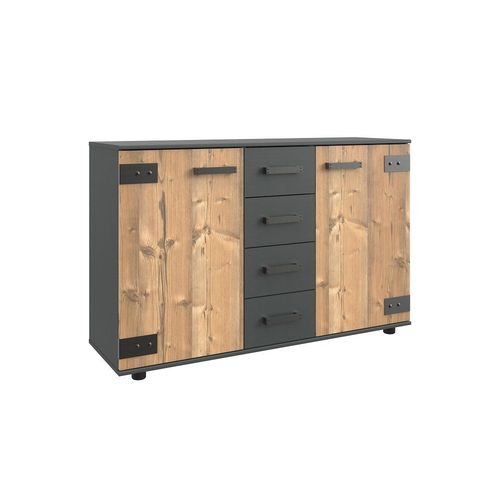 Commode Combine Stoke 2 Portes 4 Tiroirs Corps Graphite Faade Imitation Chne Sapin Argent Graphite