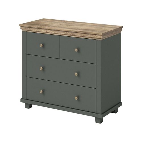 Commode Design 4 Tiroirs. Coloris Vert Kaki Et Chne. Collection Assia