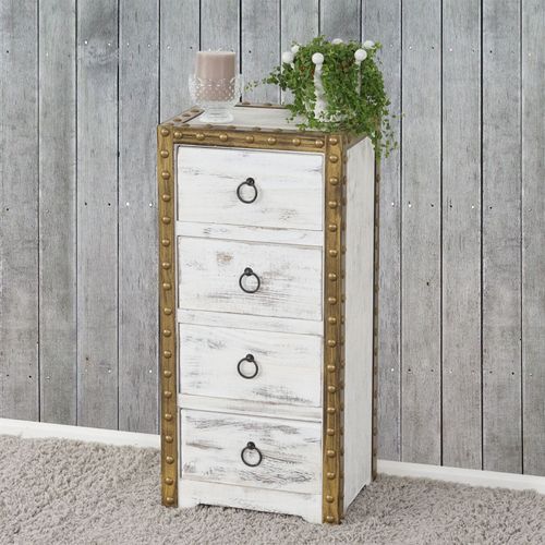 Commode Duran, Commode  Tiroirs, Armoire, 4 Tiroirs, Style Shabby, Vintage 70x33x26cm   Blanc