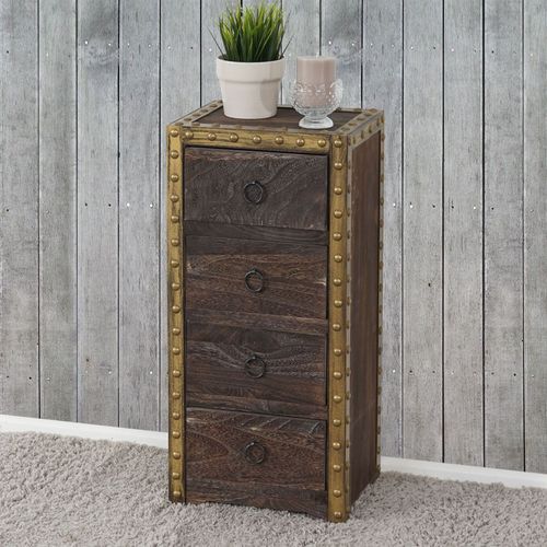 Commode Duran, Commode  Tiroirs, Armoire, 4 Tiroirs, Style Shabby, Vintage 70x33x26cm   Marron