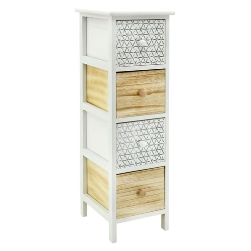 Commode En Bois Teint Blanc Et Naturel 4 Tiroirs