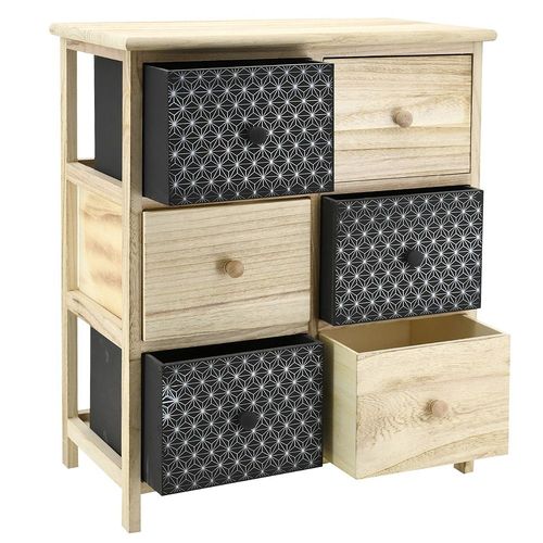 Commode En Bois Teint Noir Et Naturel 6 Tiroirs