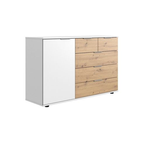 Commode Girbo 1 Porte 5 Tiroirs Coloris Blanc Brillant Rechampis Imitation Chne Artisan