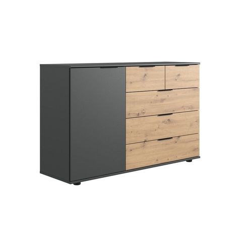 Commode Girbo 1 Porte 5 Tiroirs Coloris Graphite Rechampis Imitation Chne Artisan