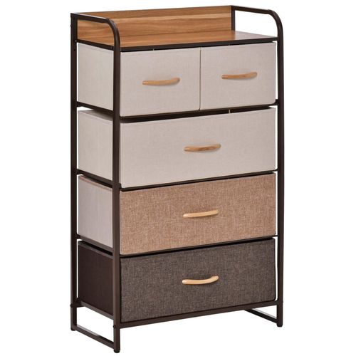 Commode Meuble De Rangement 5 Tiroirs Pliables En Tissu 58 X 29 X 99 Cm Marron