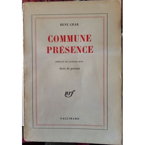 Commune Prsence   de Ren Char  Format Broch 