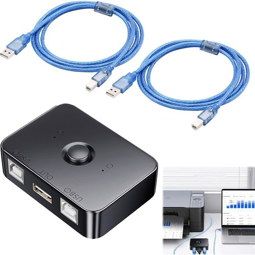 Commutateur de Partage d'imprimante USB 2.0-2 Ports-avec lumire LED-avec 2 cbles d'imprimante de 1,5 m-2 Ordinateurs partagent 1 imprimante-Commutateur USB,kvm Switch