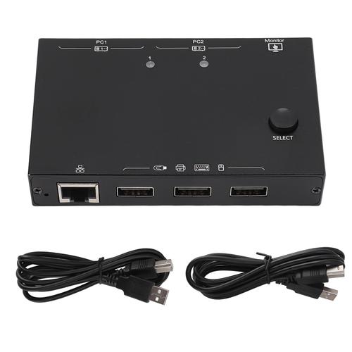 Commutateur KVM d'interface multimédia HD avec commutateur KVM Ethernet 2 ports 4K 60Hz pour 2 ordinateurs partager 1 moniteur 3 périphériques USB