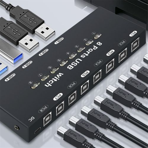 Commutateur KVM USB 8 Entres 4 Sorties pour Ordinateur Windows10 Clavier Souris Imprimante Contrleur de Partage