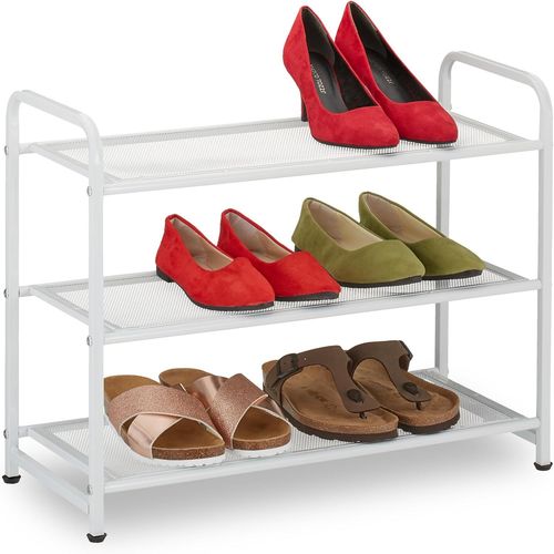 Compact Shoe Rack for 6 PAIRS in Metal, 3 Levels, Height 48 x Width 60 x Depth 25 cm, White