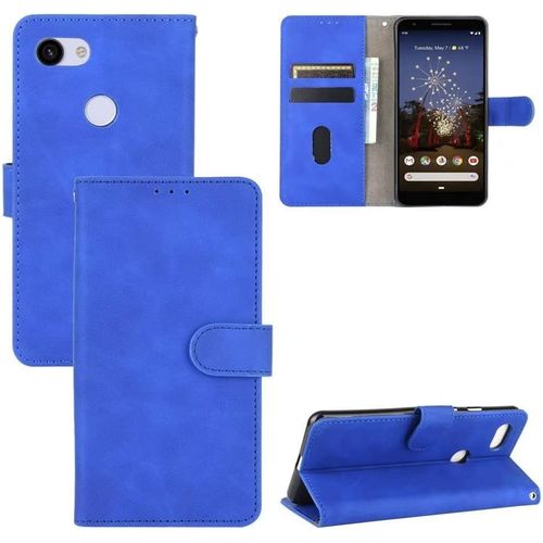 Compatible Avec Coque Google Pixel 3a Xl, Portefeuille Etui Cuir Magntique Housse Avec Fentes De Cartes, Antichoc Support+Protecteur D'cran En Verre Tremp*2-Bleu
