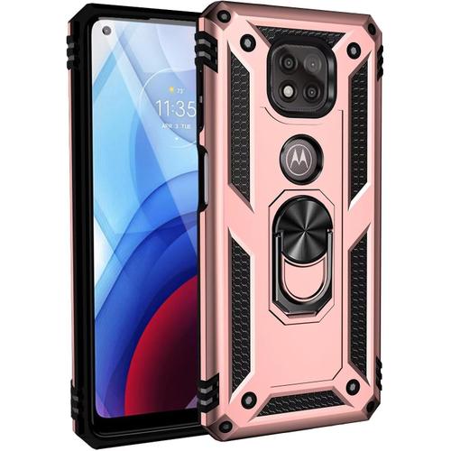 Compatible Avec Coque Moto G Power 2021 Avec Aimant Anneau Support, 360Double Couche Renforce Dfense Bumper Antichoc Armure Housse Etui Avec Protection cran-Or Rose