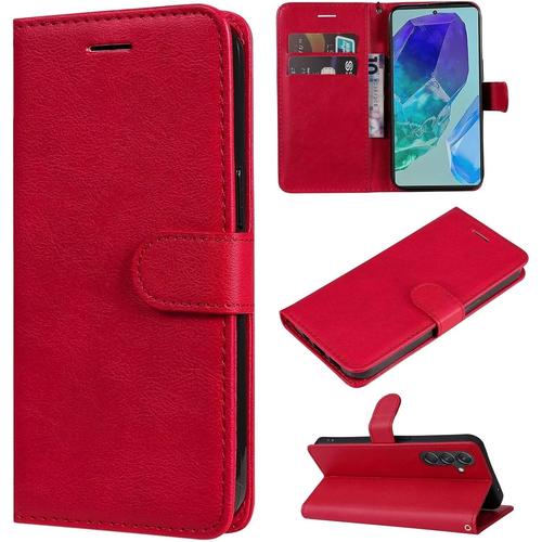 Compatible Avec Coque Motorola G84, Portefeuille Etui  Rabat Flip Cuir Avec Fentes Pour Cartes, Magntique Stand Housse+2x Verre Tremp-Rouge