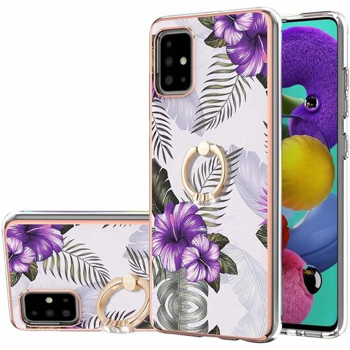 Compatible Avec Coque Samsung Galaxy A51 Marbre Concevoir tui Avec 360 Bquille  Anneau Rglable Souple Tpu Antichoc Housse Protection-Fleur Mauve