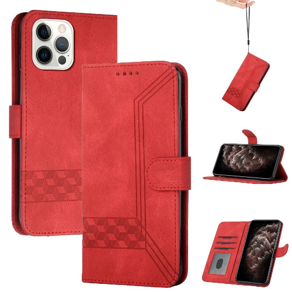 Compatible Avec Iphone 15 Pro Max Portefeuille Coque En Cuir Pu Avec Support Pratique Sangle  Main Insrer La Carte Cuir Housse  Raboter - Rouge