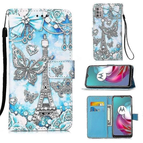 Compatible Avec Motorola Moto G30 Case De Portefeuille En Cuir En Cuir Avec Porte-Plans De Cartes ModLe De Kickstand - Tower Butterfly