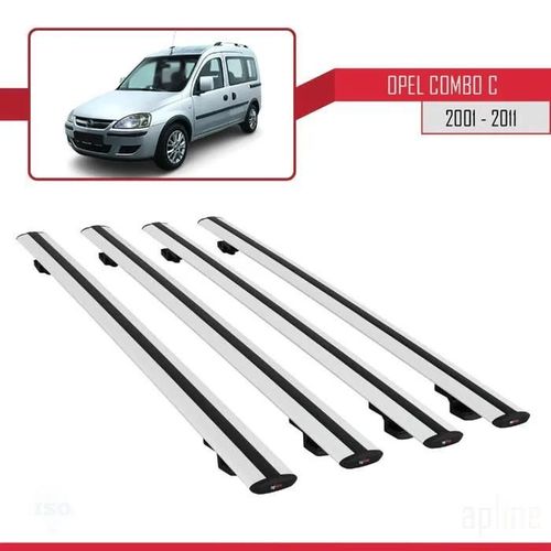 Barres De Toit - Opel - Combo (C) 2001-2011 - Basic Modle - Aluminium - 4 Pices - Gris
