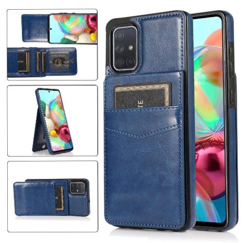 Compatible Avec Samsung Galaxy A71 4g tui Portefeuille Titulaire De La Carte Avec Crdit Bicelle  Fermoir Magntique Cuir Premium - Bleu