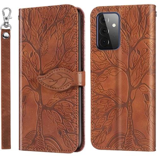 Compatible With Samsung Galaxy A02s Coque Fermeture Magntique Svelte Pu Cuir Antichoc Protecteur Housse Flip tui Pochette Cover Pour Galaxy A02s Case Life Tree Brown Zt.