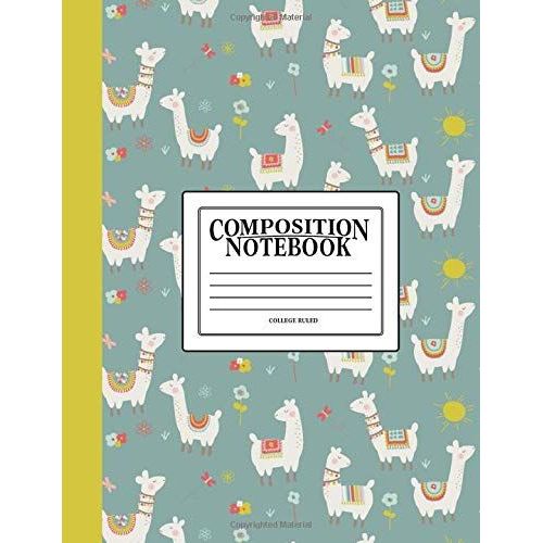 Composition Notebook: College Ruled: 100 Page Creative Writing Tablet For University, High School & College Student Exams, Assignments & Projects: Green & Blue Llama Cover 11   de Papeterie Bleu  Format Broch 