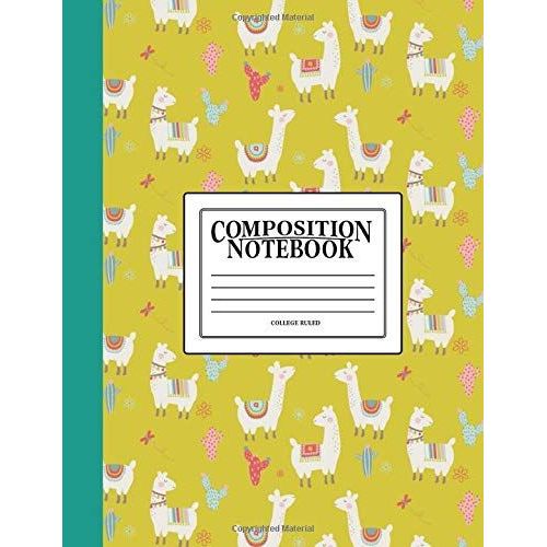 Composition Notebook: College Ruled: 100 Page Creative Writing Tablet For University, High School & College Student Exams, Assignments & Projects: Red & Green Llama Cover 10   de Papeterie Bleu  Format Broch 