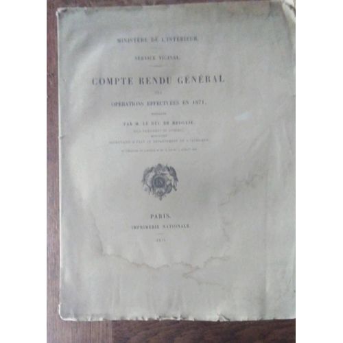 Compte Rendu Gnral Des Oprations Effectues En 1871   