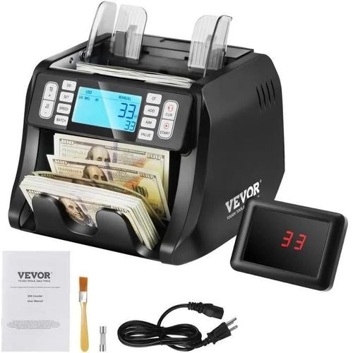 Compteuse De Billets Usd Et Eur-Vevor-Dtecteur De Faux Billets Contrefaon Uv, Mg, Ir Et Dd-Grand cran Lcd Et cran Externe-Banque