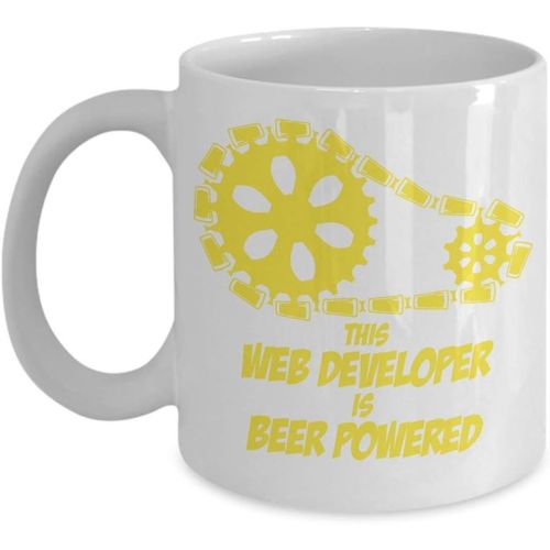 Computer Geek Gift Coffee Mug, This Web Developer Is Beer Powered-White Porcelain Coffee Mug For Software, Web, Developer, Programmer, Computer