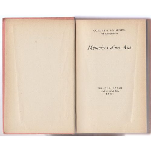 Comtesse De Sgur Ne Rostopchine, Mmoires D'un ne, Fernand Hazan, 4 me Trimestre 1945   de comtesse de sgur 
