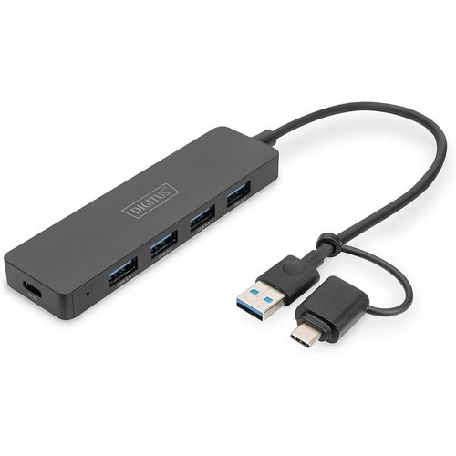 Concentrateur USB-4 Ports-USB 3.0-4x USB-A-1x USB-C Prise d'alimentation-jusqu' 5 Gbit/s-Adaptateur USB-A vers USB-C Inclus-Longueur de cble 0,2m-Slim Line-Noir.[W566]